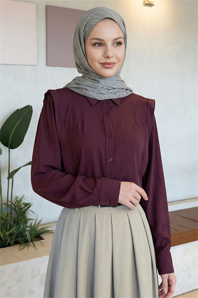 Nervürlü Mürdüm Gömlek