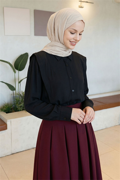 Nervürlü Siyah Gömlek