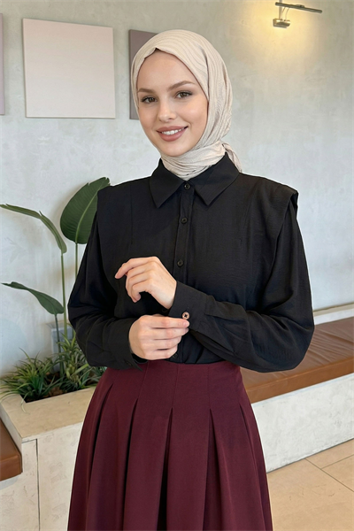 Nervürlü Siyah Gömlek