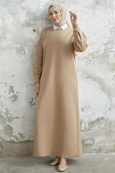 Nevra Cepli Scuba Bej Elbise