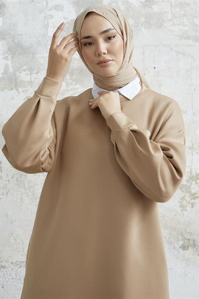 Nevra Cepli Scuba Bej Elbise