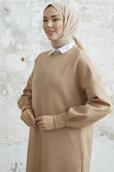 Nevra Cepli Scuba Bej Elbise