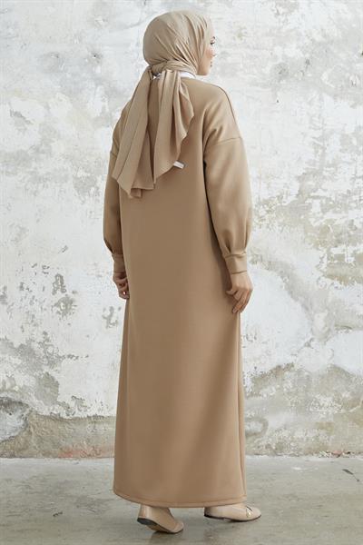 Nevra Cepli Scuba Bej Elbise