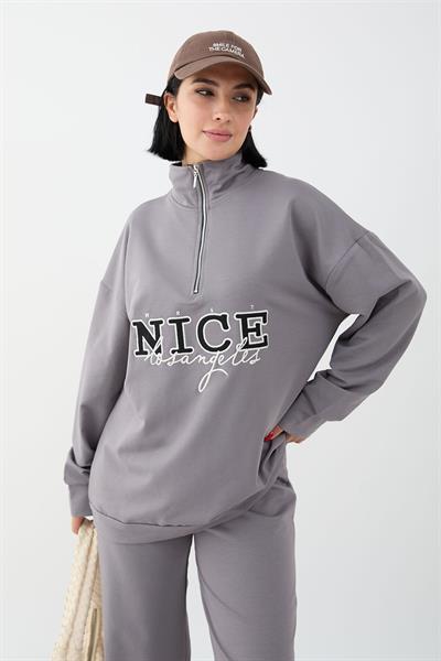 Nice Yazılı Fermuarlı Antrasit İkili Takım
