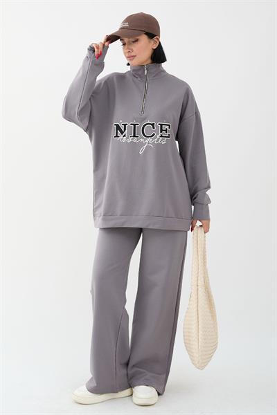Nice Yazılı Fermuarlı Antrasit İkili Takım