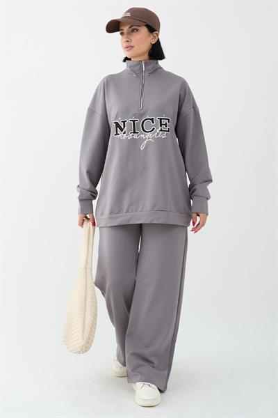 Nice Yazılı Fermuarlı Antrasit İkili Takım