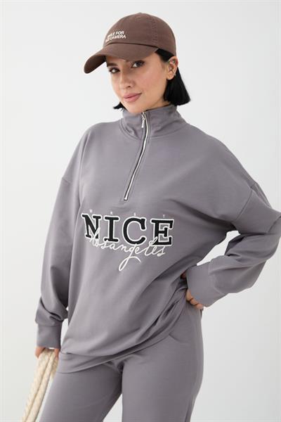 Nice Yazılı Fermuarlı Antrasit İkili Takım