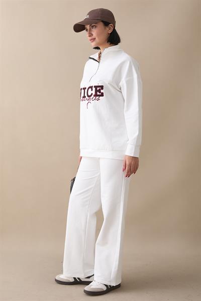 Nice Printed Zippered White Two-Piece Set