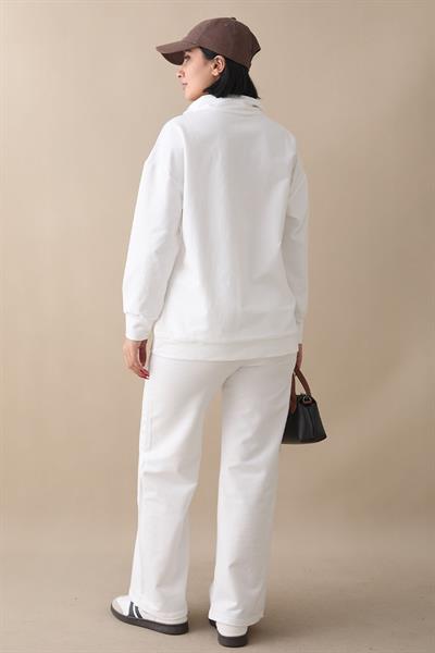 Nice Printed Zippered White Two-Piece Set