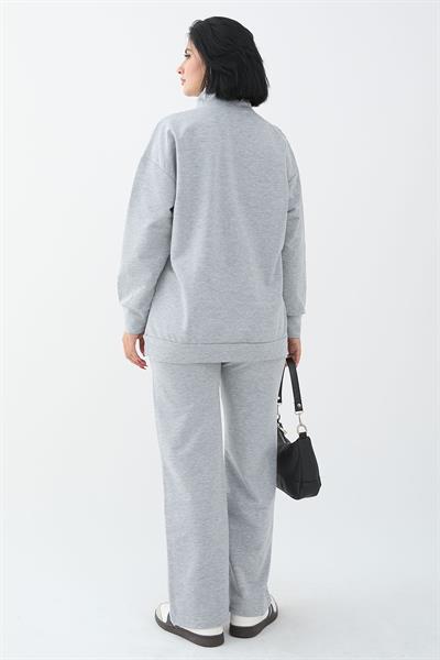 Nice Printed Zippered Gray Two-Piece Set