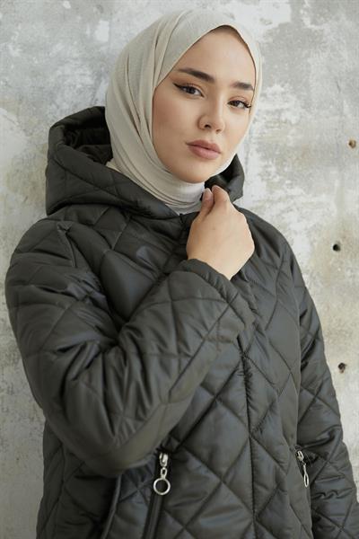 Norenda Çakım Detay Kapitone Mont - Haki