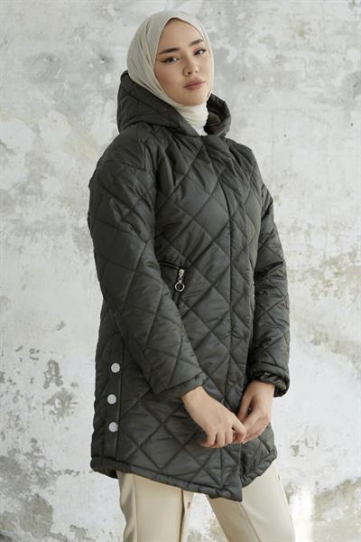 Norenda Çakım Detay Kapitone Mont - Haki