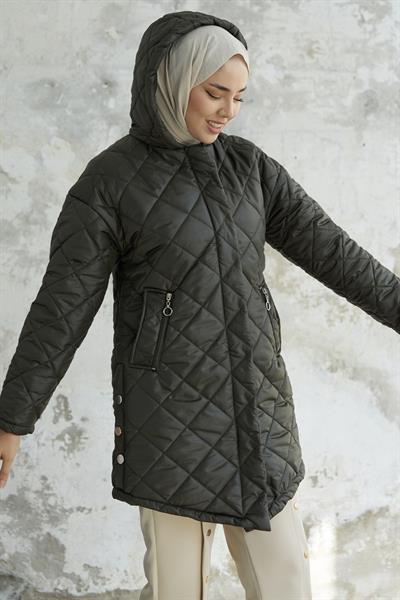 Norenda Çakım Detay Kapitone Mont - Haki