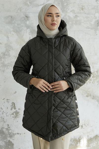 Norenda Çakım Detay Kapitone Mont - Haki