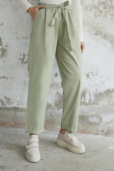 Norisa Kuşaklı Gabardin Havuç Pantolon - Çağla Yeşili