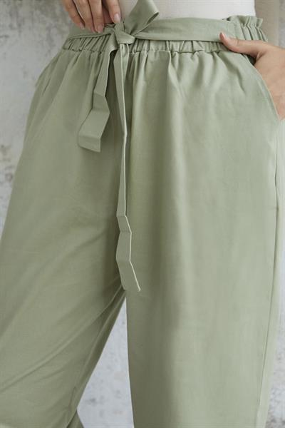 Norisa Kuşaklı Gabardin Havuç Pantolon - Çağla Yeşili