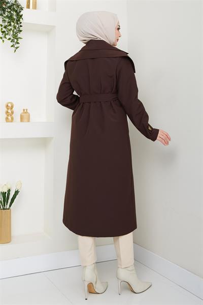 Omuzları Apolet Detaylı Astarlı Acı Kahve Trençkot