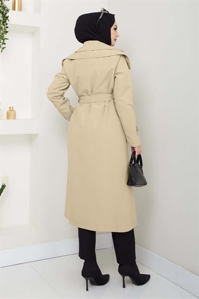 Omuzları Apolet Detaylı Astarlı Açık Bej Trençkot