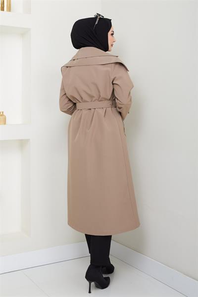 Omuzları Apolet Detaylı Astarlı Bej Trençkot