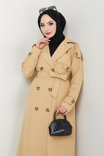 Omuzları Apolet Detaylı Astarlı Camel Trençkot