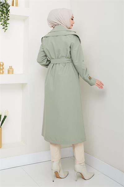 Omuzları Apolet Detaylı Astarlı Mint Yeşili Trençkot