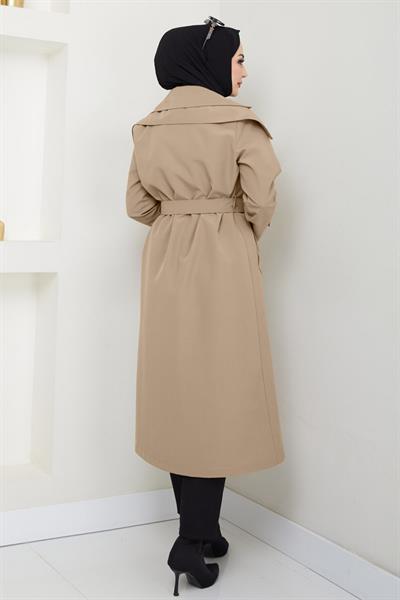 Omuzları Apolet Detaylı Astarlı Sütlü Kahve Trençkot