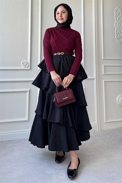 Omuzu Pileli Bordo Bluz