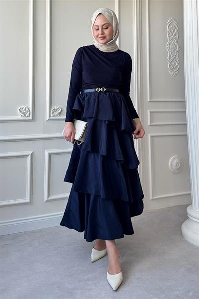 Omuzu Pileli Lacivert Bluz