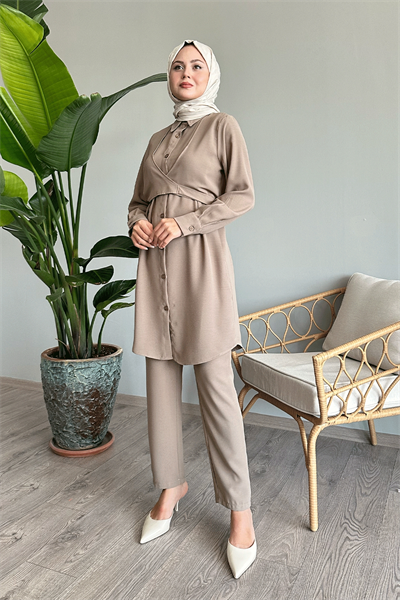 Önden Bağlamalı Bej İkili Takım