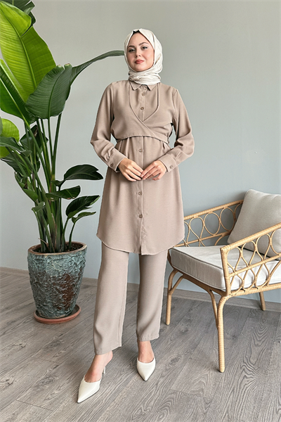 Önden Bağlamalı Bej İkili Takım