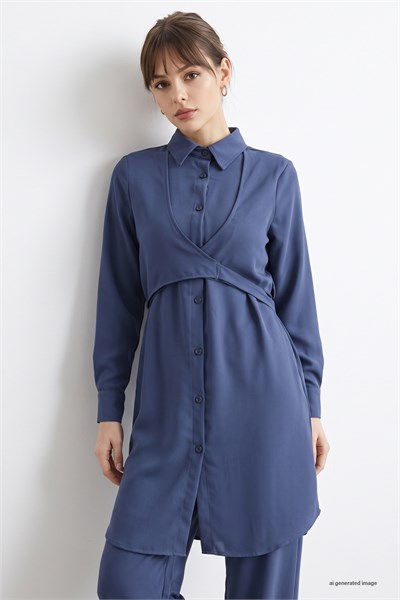 Front-Tied Navy Blue Two-Piece Suit