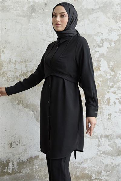 Önden Bağlamalı Siyah İkili Takım