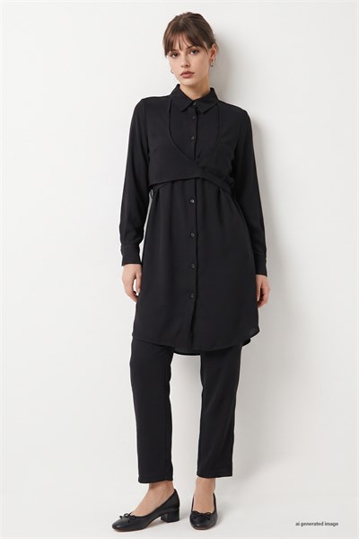 Front-Tied Black Two-Piece Suit