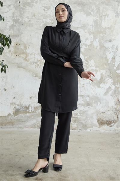 Önden Bağlamalı Siyah İkili Takım