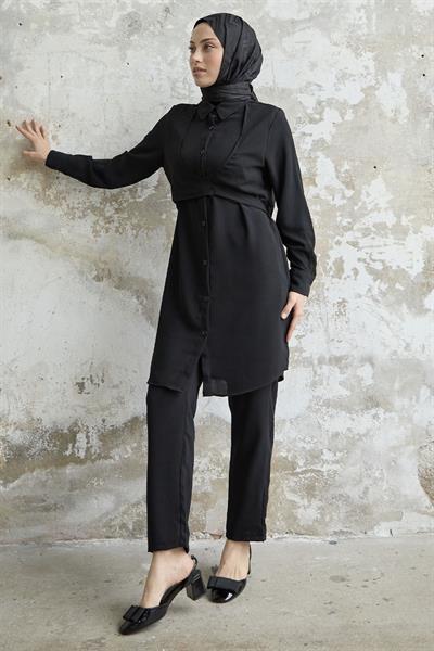 Önden Bağlamalı Siyah İkili Takım