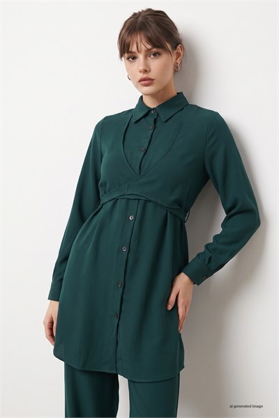 Front-Tied Emerald Green Two-Piece Suit