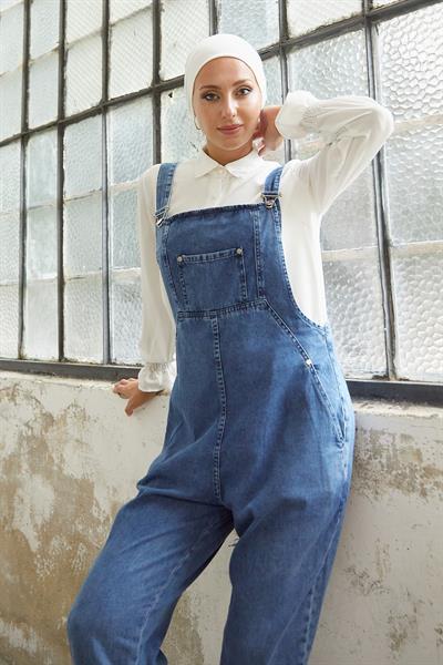 Önü Cep Detaylı Salopet - Mavi