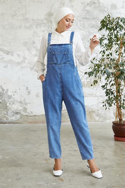 Önü Cep Detaylı Salopet - Mavi