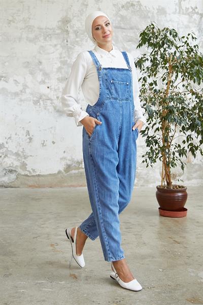 Önü Cep Detaylı Salopet - Mavi