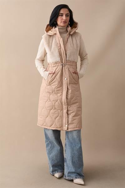 Önü Peluş Detay Bej Şişme Yelek