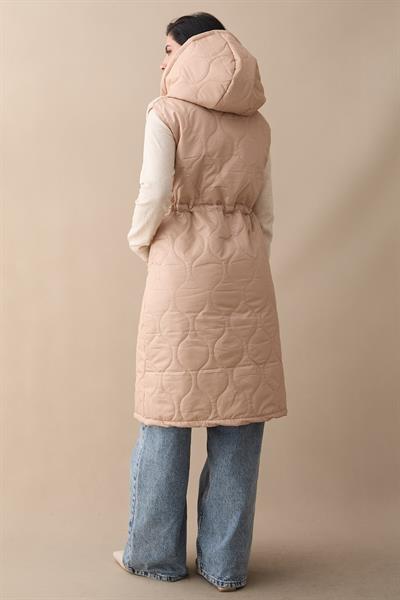 Önü Peluş Detay Bej Şişme Yelek