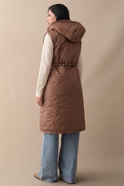 Önü Peluş Detay Kahverengi Şişme Yelek
