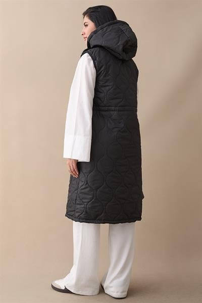 Önü Peluş Detay Siyah Şişme Yelek