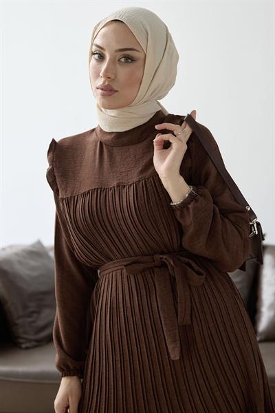 Önü Pileli Fırfır Detay Acı Kahve Takım