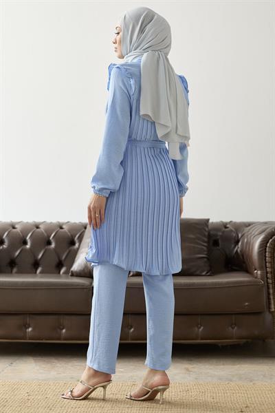 Önü Pileli Fırfır Detay Bebe Mavisi Takım