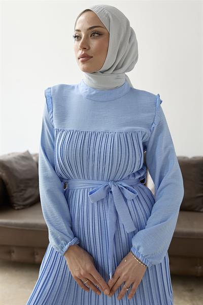 Önü Pileli Fırfır Detay Bebe Mavisi Takım