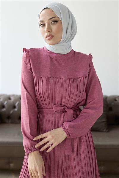 Önü Pileli Fırfır Detay Fuşya Takım