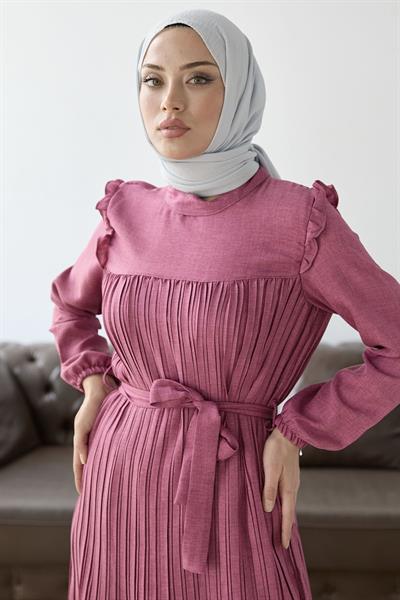 Önü Pileli Fırfır Detay Fuşya Takım