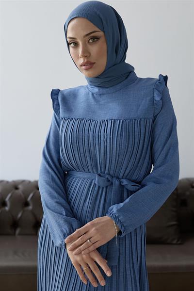 Front Pleated Ruffle Detail Indigo Suit