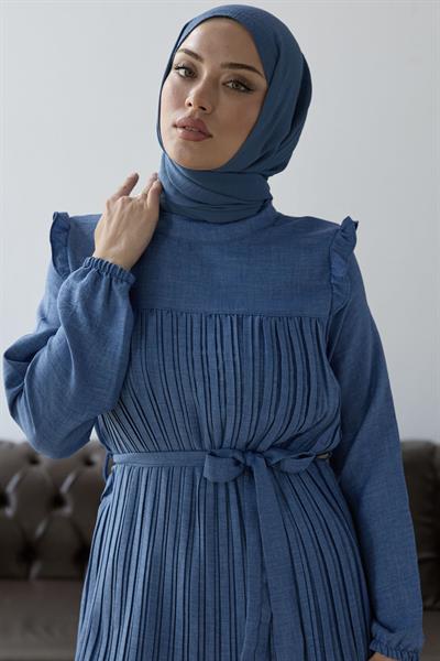 Front Pleated Ruffle Detail Indigo Suit